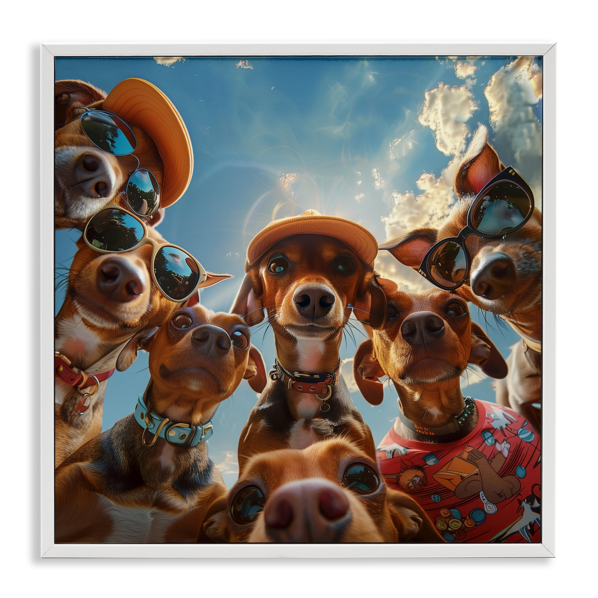 Stupell Industries Funny Wiener Dog Selfie Novelty & Humor Painting White Framed Art Print Wall Art, 17 x 17