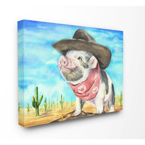Stupell Industries Funny Wild West Fashion Baby Pig Blue Watercolor Painting Canvas Wall Art by George Dyachenko