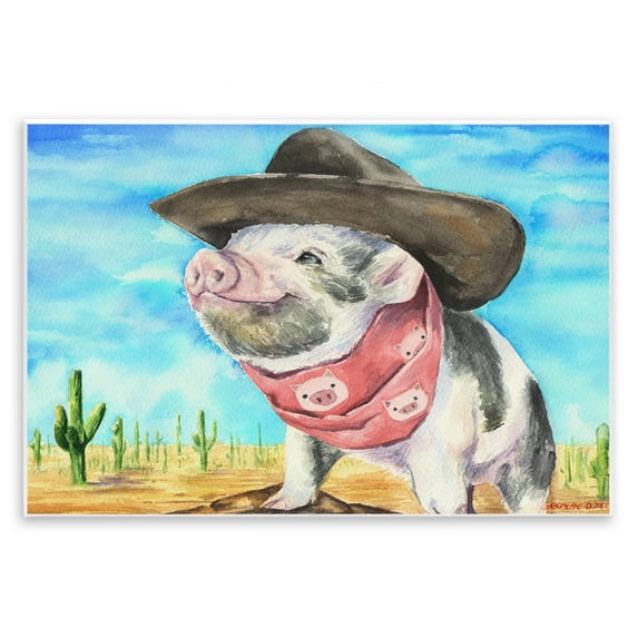 Stupell Industries Wild West Cowboy Pig Animals & Insects Painting Unframed Art Print Wall Art, 19 x 13