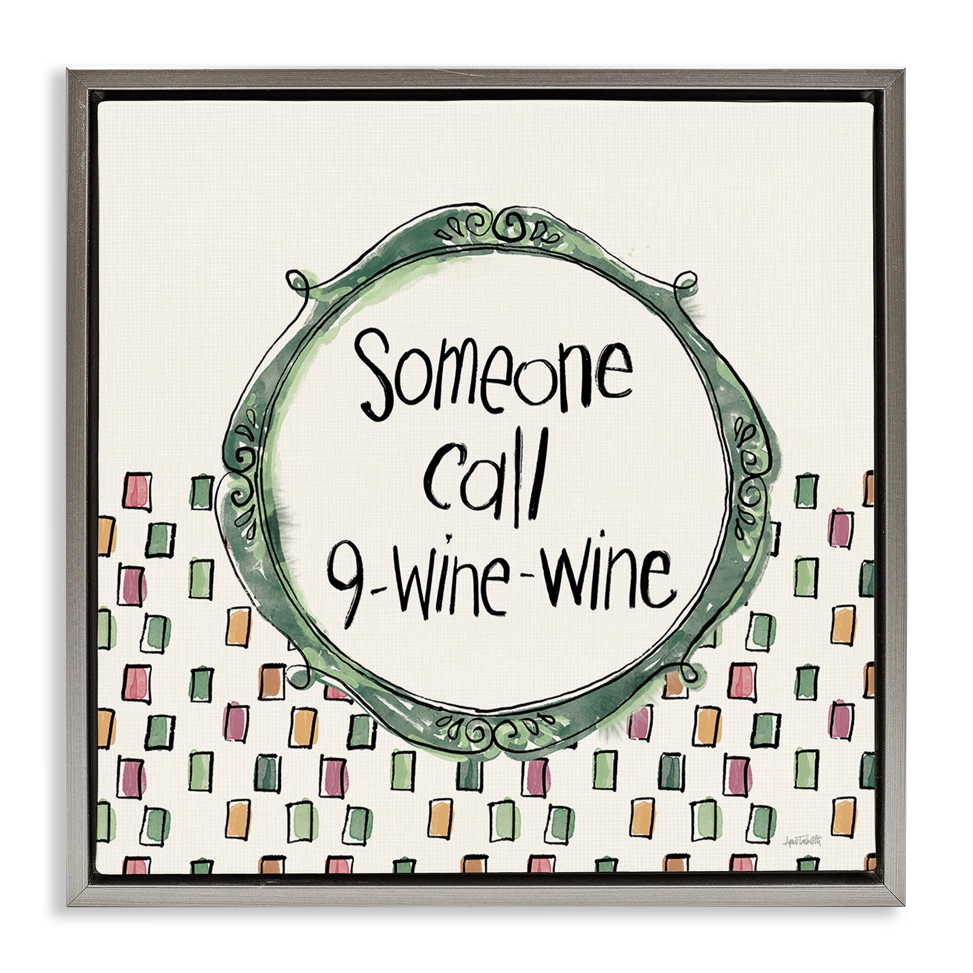 Stupell Industries Funny Wine Sentiment Food & Beverage Painting Gray Floater Framed Canvas Art Print Wall Art, 18 x 18