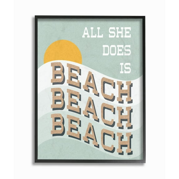 Stupell Industries Funny Word Beach Ocean Coast Design Framed Giclee Texturized Art by Daphne Polselli