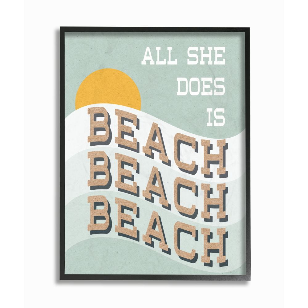 Stupell Industries Funny Word Beach Ocean Coast Design Framed Giclee Texturized Art by Daphne Polselli