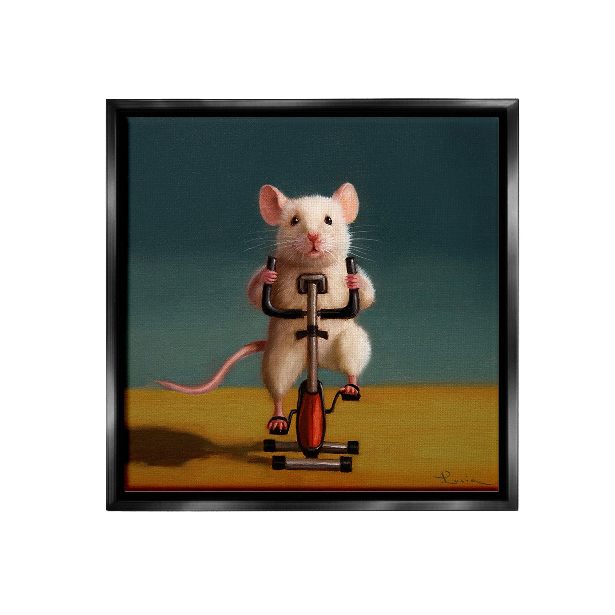 Stupell Industries Funny Workout Mouse Animals & Insects Painting Black Floater Framed Canvas Art Print Wall Art, 25 x 25