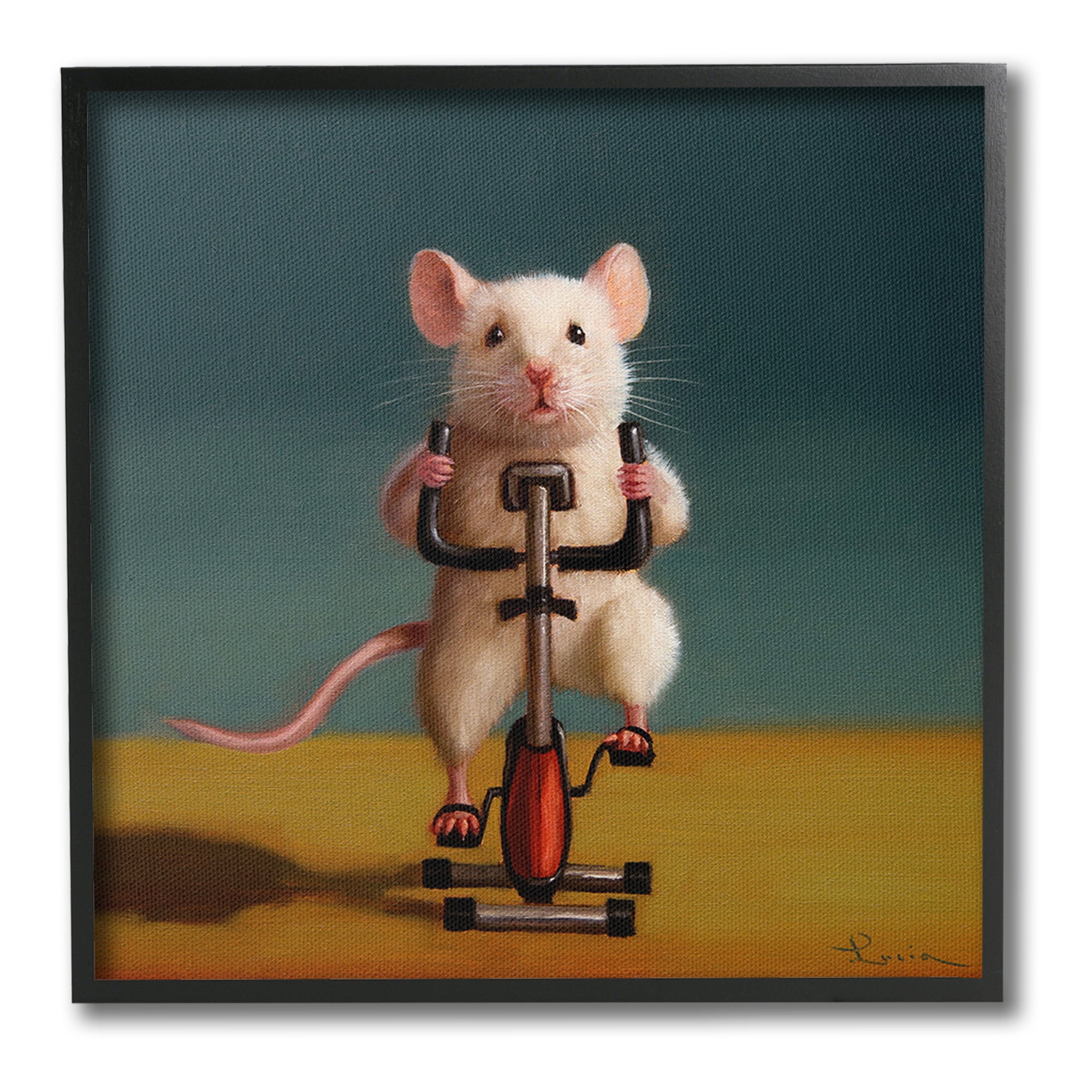 Stupell Industries Funny Workout Mouse Animals & Insects Painting Black Framed Art Print Wall Art, 24 x 24