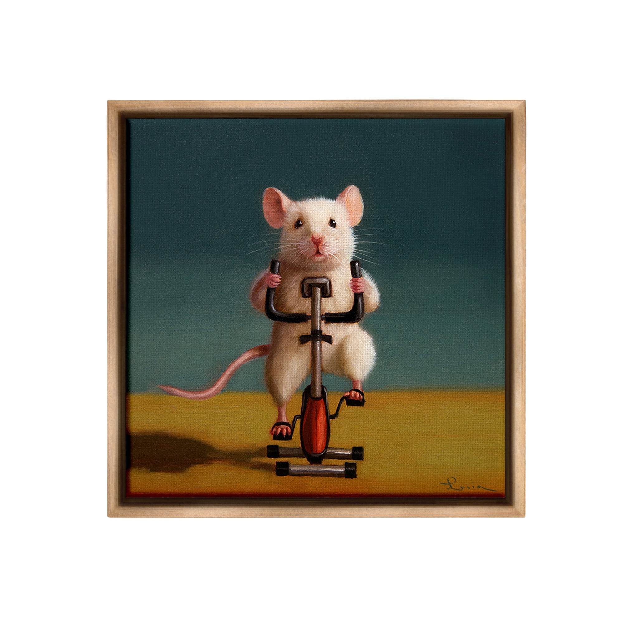 Stupell Industries Funny Workout Mouse Animals & Insects Painting Brown Floater Framed Canvas Art Print Wall Art, 25 x 25