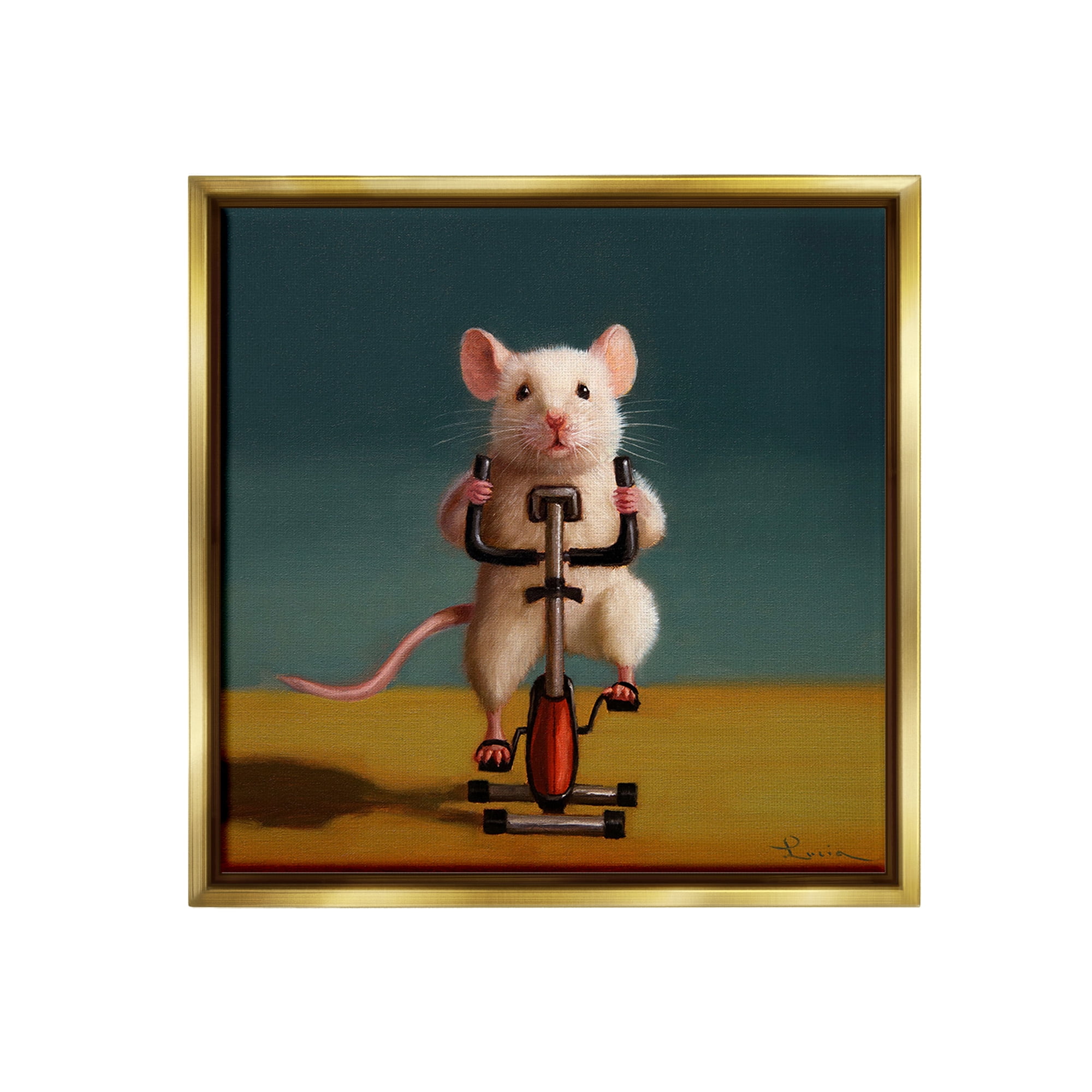 Stupell Industries Funny Workout Mouse Animals & Insects Painting Gold Floater Framed Canvas Art Print Wall Art, 18 x 18