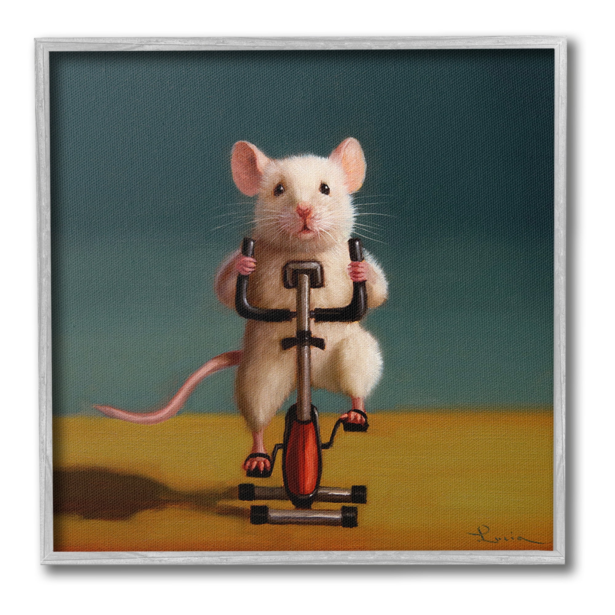 Stupell Industries Funny Workout Mouse Animals & Insects Painting Gray Framed Art Print Wall Art, 17 x 17