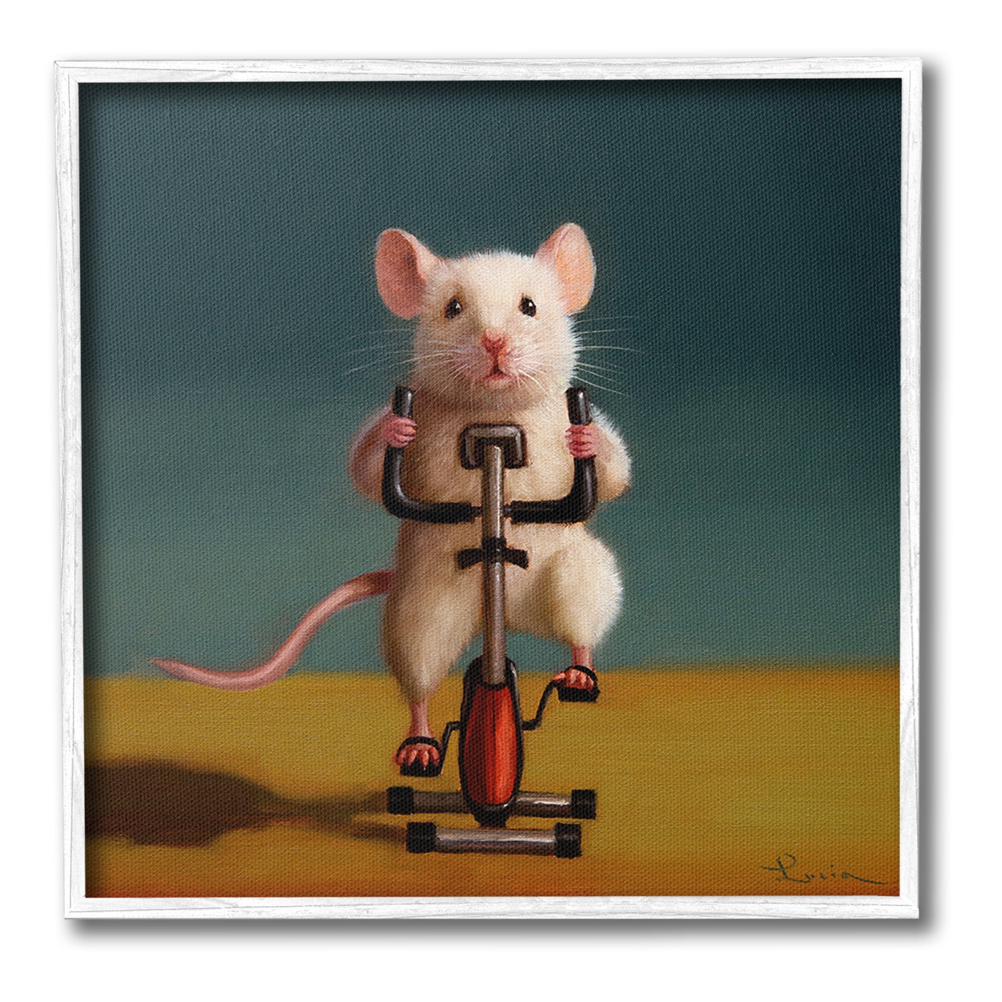 Stupell Industries Funny Workout Mouse Animals & Insects Painting White Framed Art Print Wall Art, 17 x 17