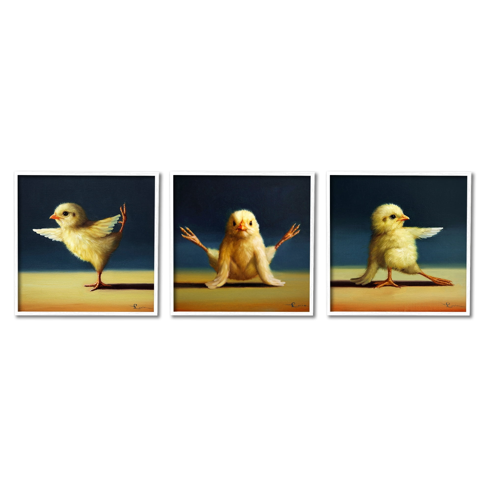 Stupell Industries Funny Yoga Chick Trio Farm Birds Stretching Poses,17 x 17,Design by Lucia Heffernan