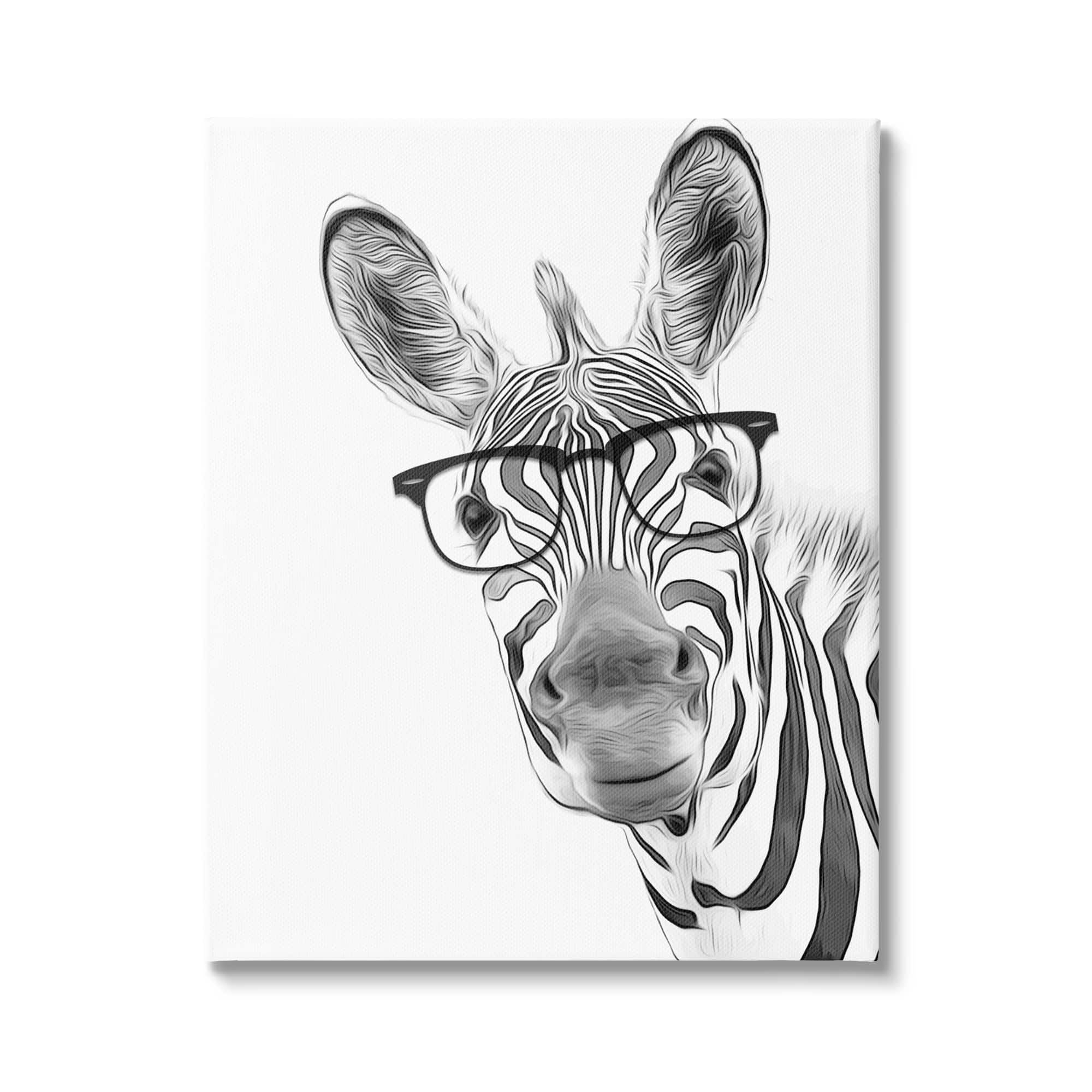 Stupell Industries Funny Zebra Wearing Glasses Black White Monochrome Design Graphic Art Gallery-Wrapped Canvas Print Wall Art, 24x30, by Annalisa Latella