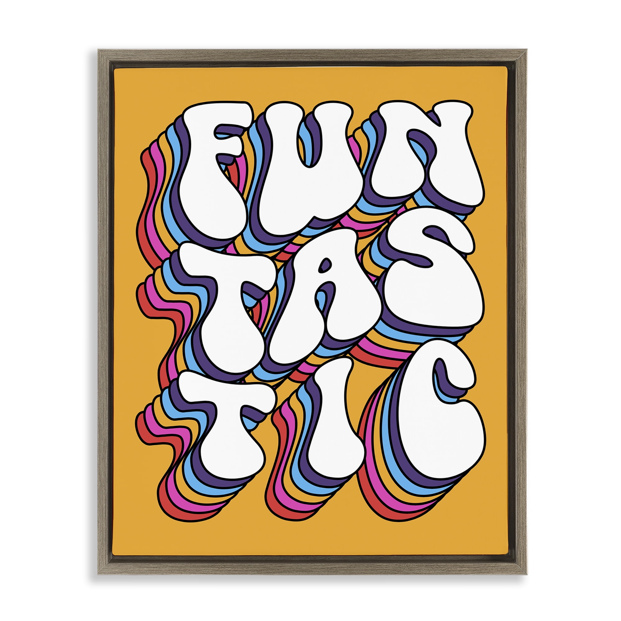 Stupell Industries Funtastic Groovy Typography Text & Numbers Painting Brown Floater Framed Canvas Art Print Wall Art, 17 x 21