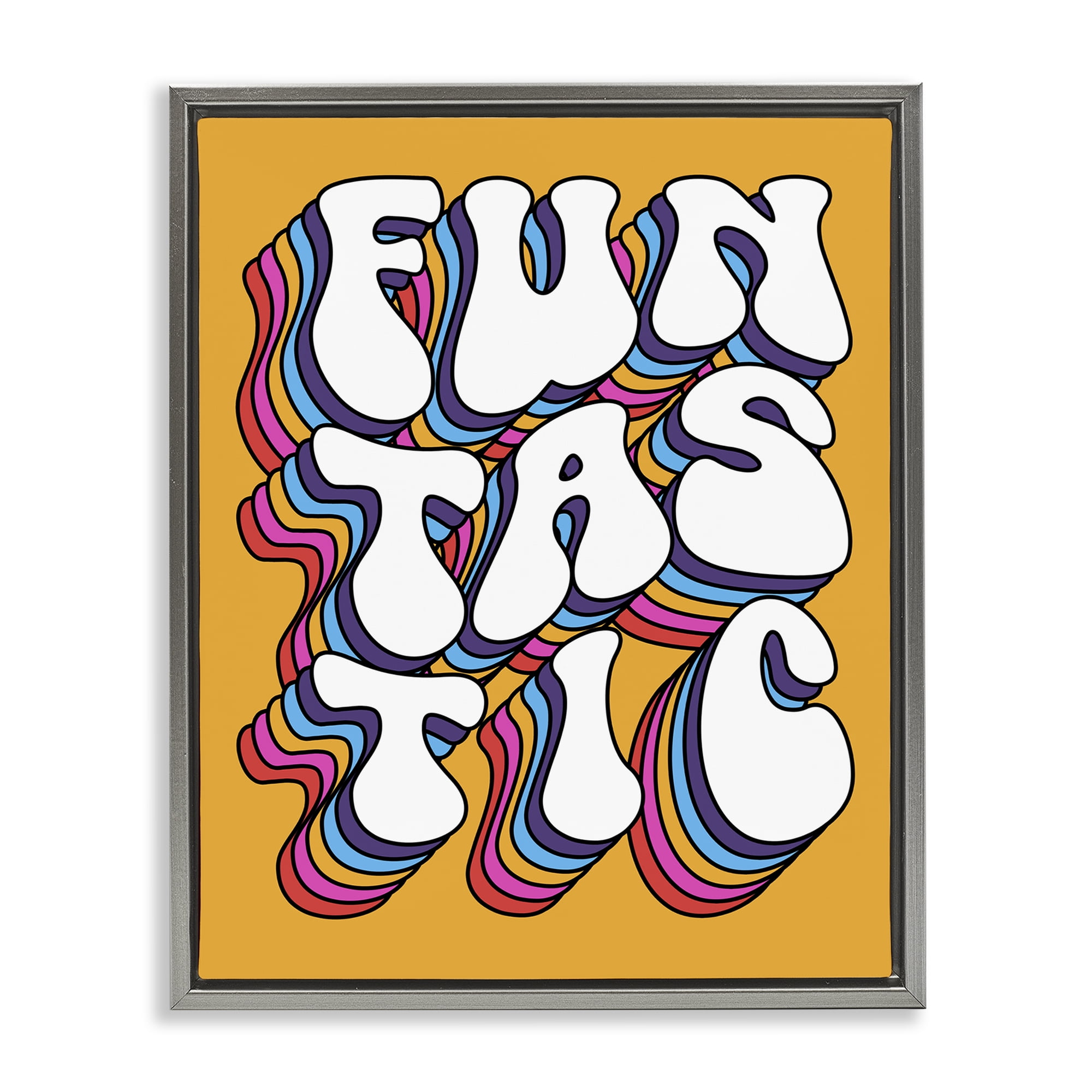 Stupell Industries Funtastic Groovy Typography Text & Numbers Painting Gray Floater Framed Canvas Art Print Wall Art, 25 x 31
