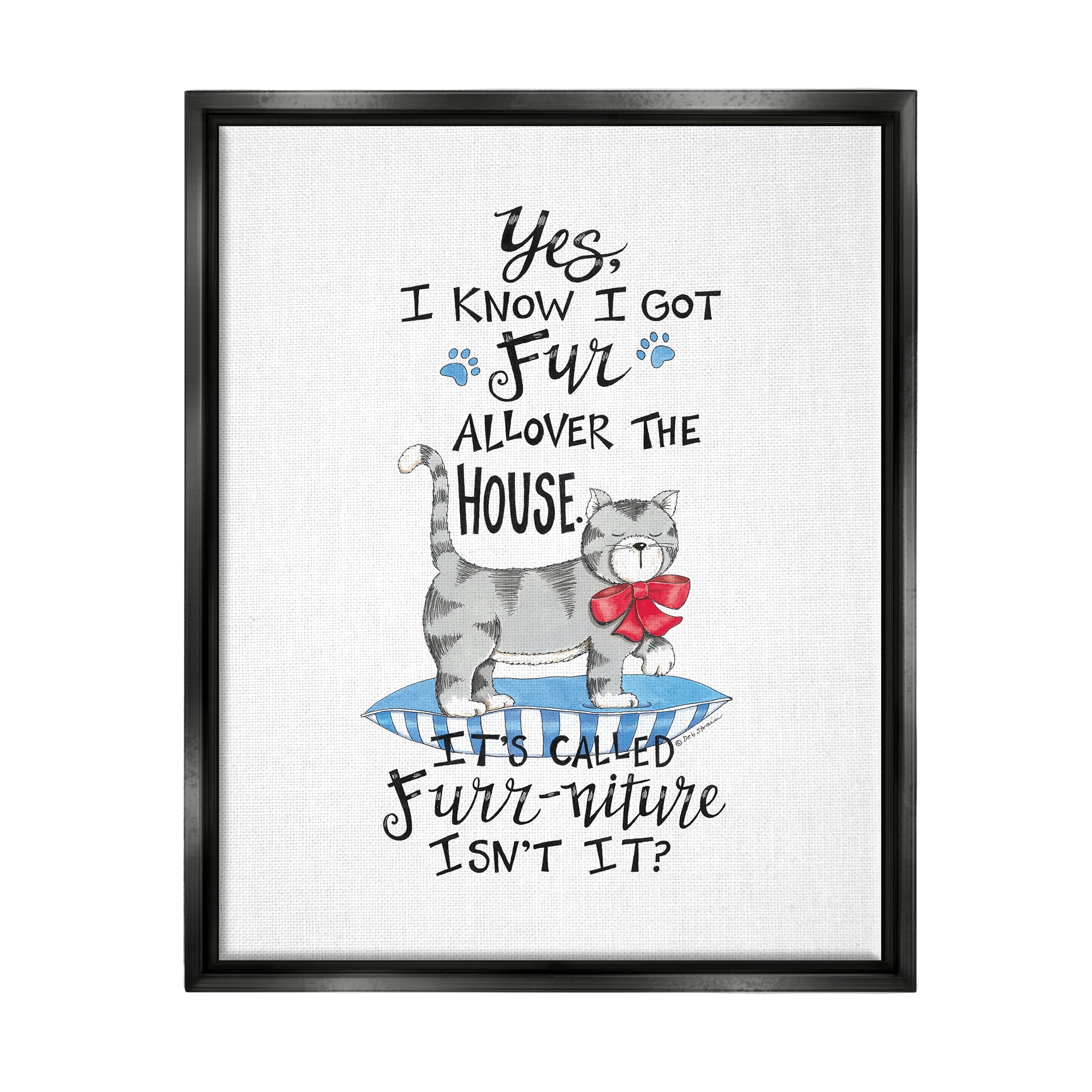 Stupell Industries Furr-niture Funny Cat Animals & Insects Painting Black Floater Framed Art Print Wall Art, 25 x 31