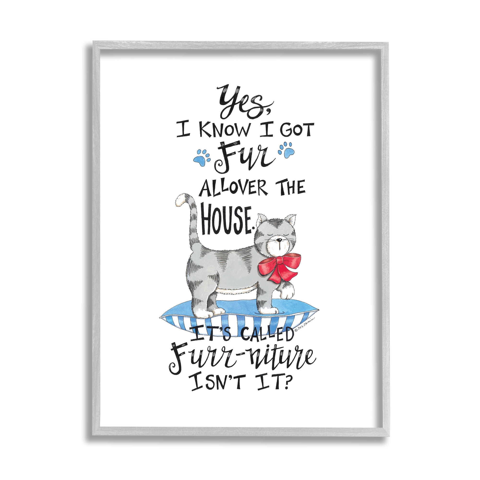 Stupell Industries Furr-niture Funny Cat Animals & Insects Painting Gray Framed Art Print Wall Art, 11 x 14