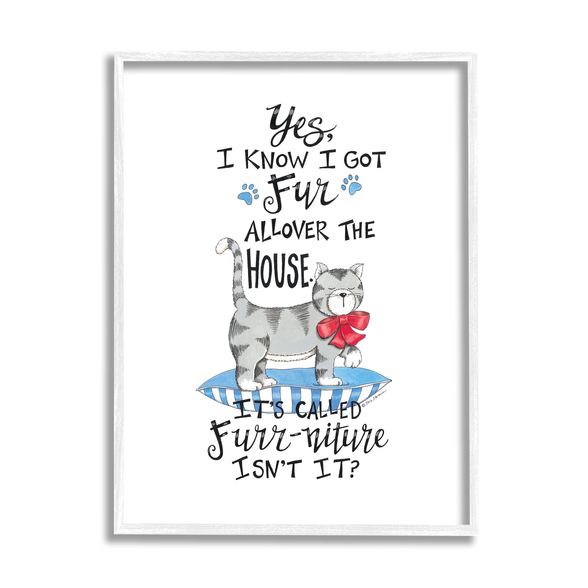Stupell Industries Furr-niture Funny Cat Animals & Insects Painting White Framed Art Print Wall Art, 11 x 14