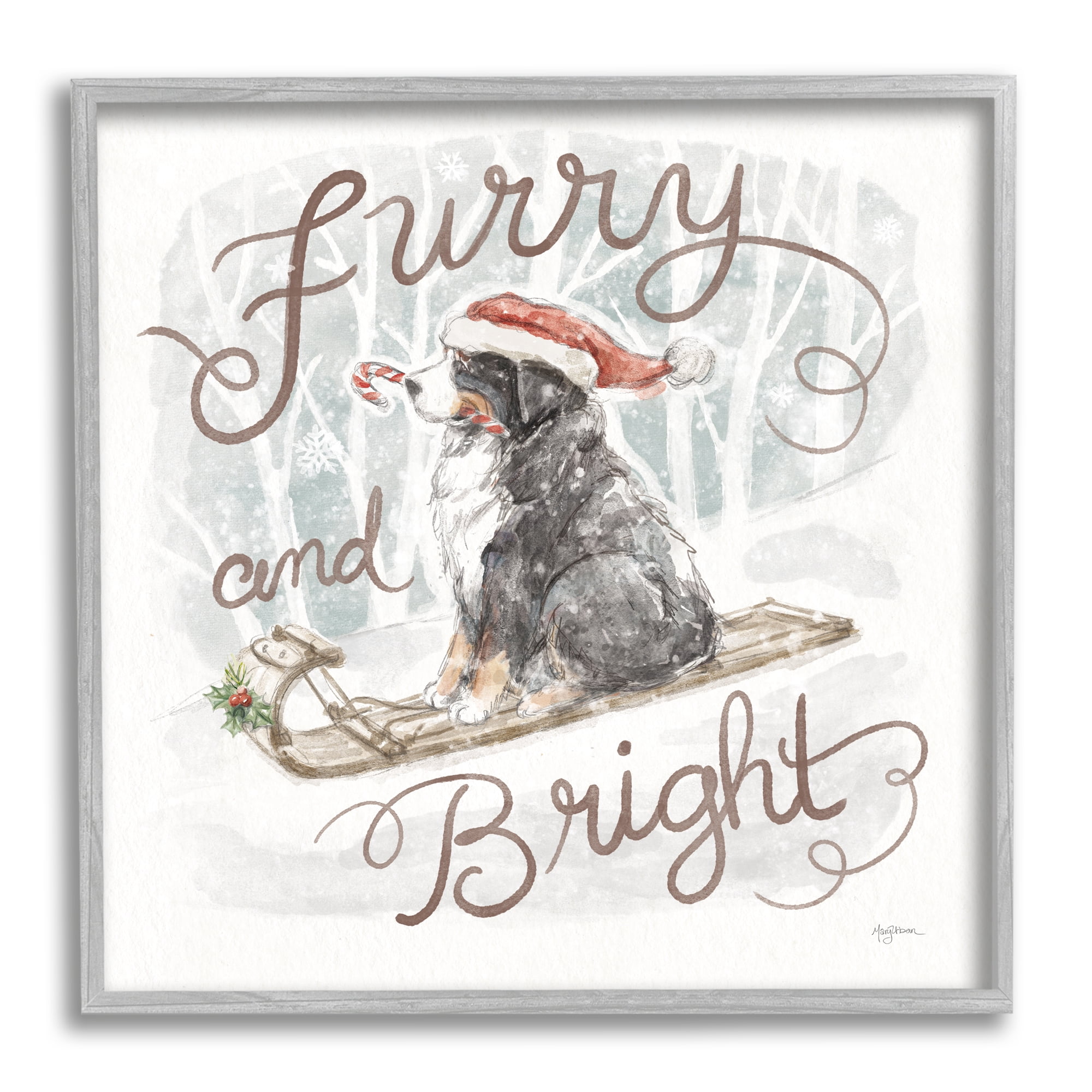 Stupell Industries Furry & Bright Dog Holiday Painting Gray Framed Art Print Wall Art, 24 x 24