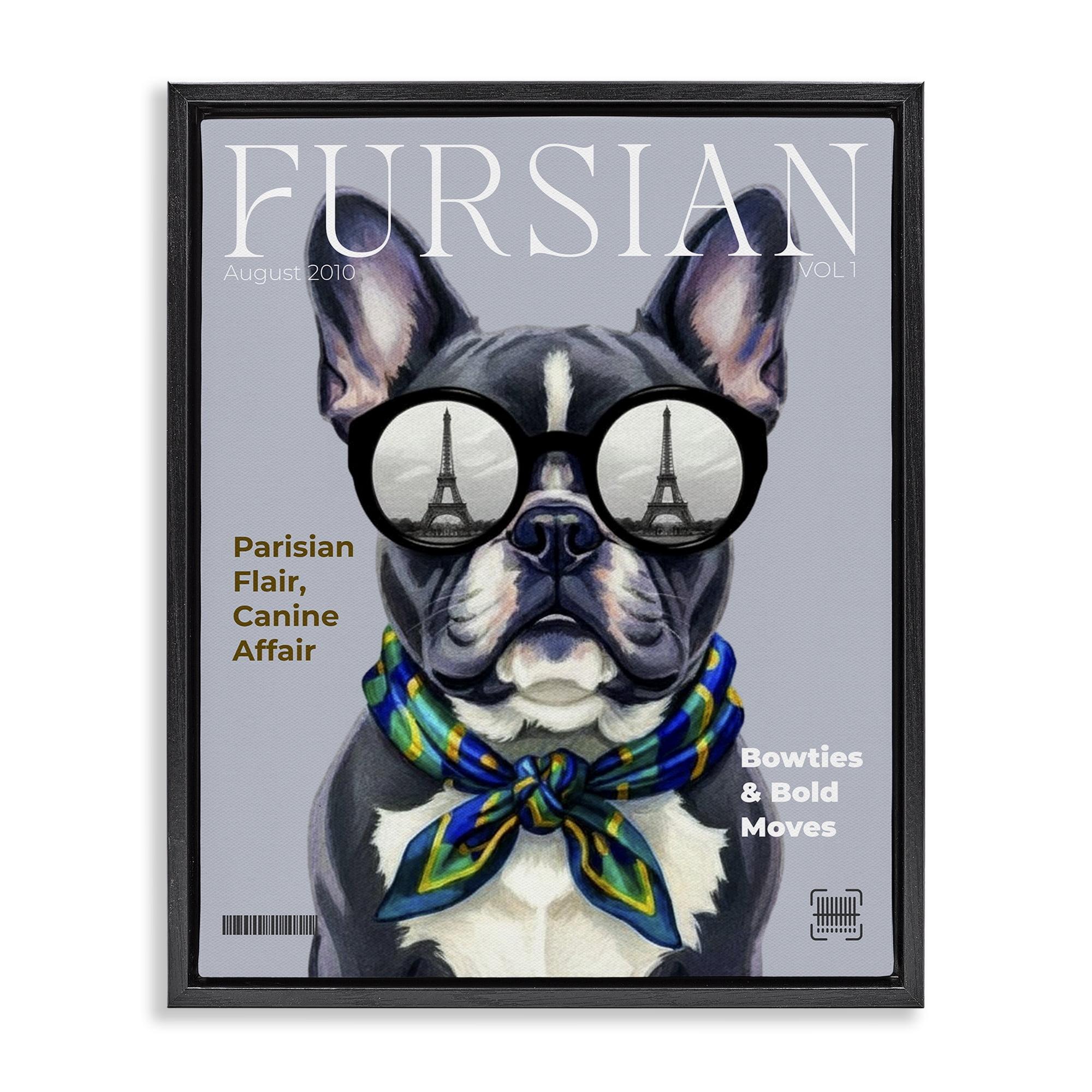 Stupell Industries Fursian Dog Fashion Magazine Black Framed Floater Canvas Wall Art, design by A Barefoot Stylist