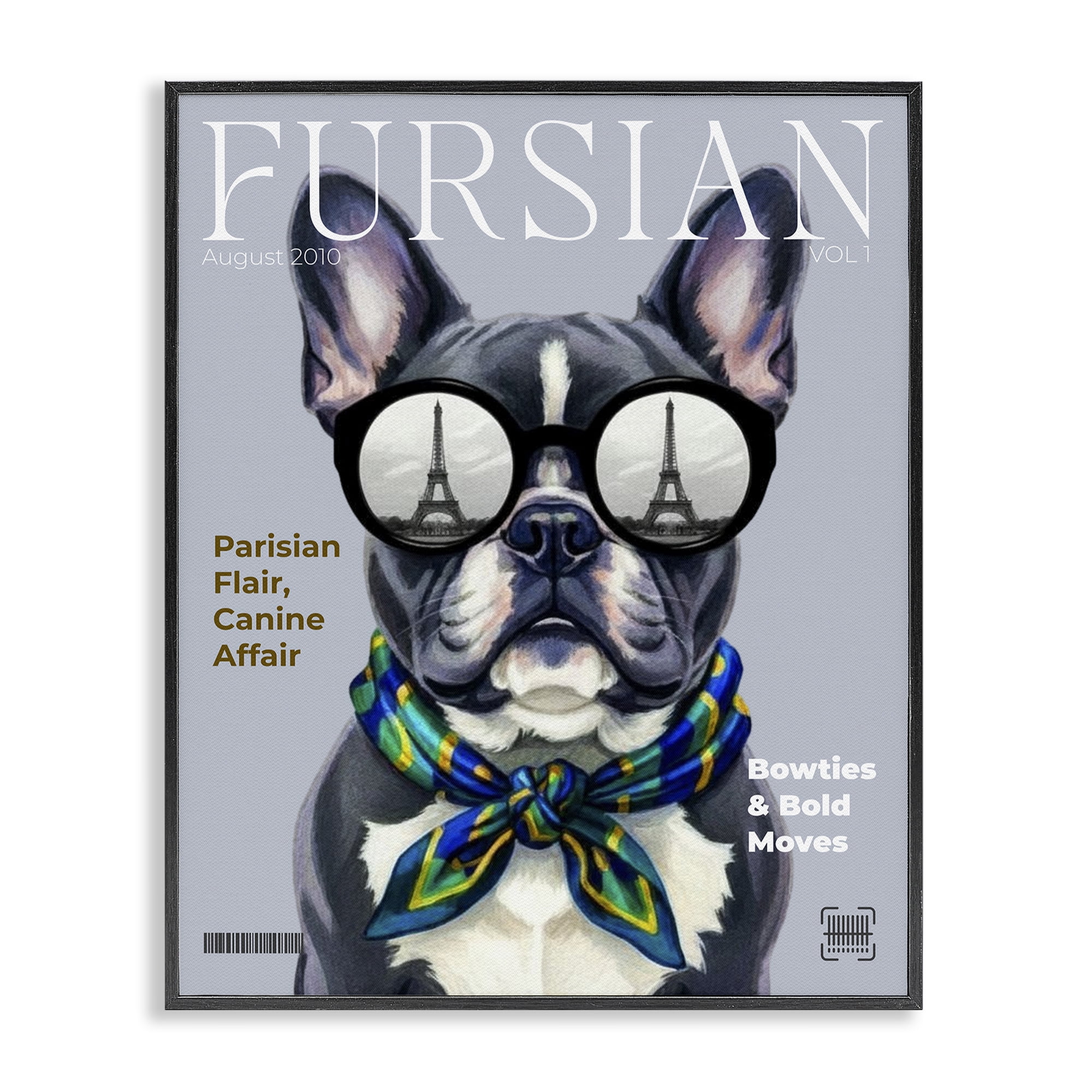 Stupell Industries Fursian Dog Fashion Magazine Black Framed Giclee Art, design by A Barefoot Stylist