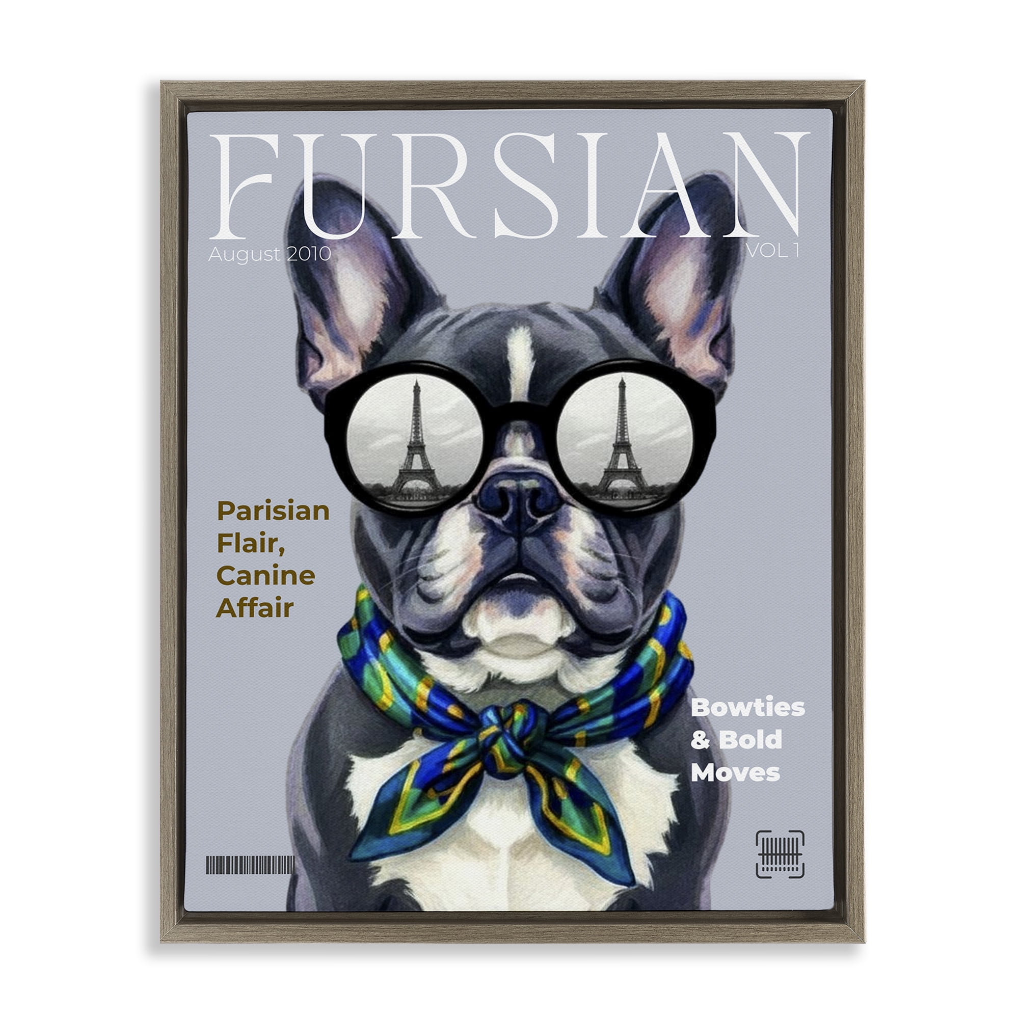 Stupell Industries Fursian Dog Fashion Magazine Brown Framed Floater Canvas Wall Art, design by A Barefoot Stylist