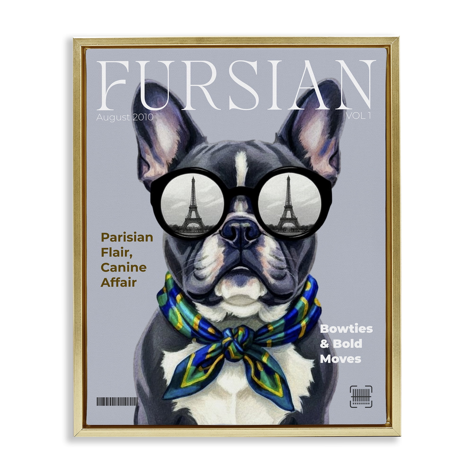 Stupell Industries Fursian Dog Fashion Magazine Gold Framed Floater Canvas Wall Art, design by A Barefoot Stylist