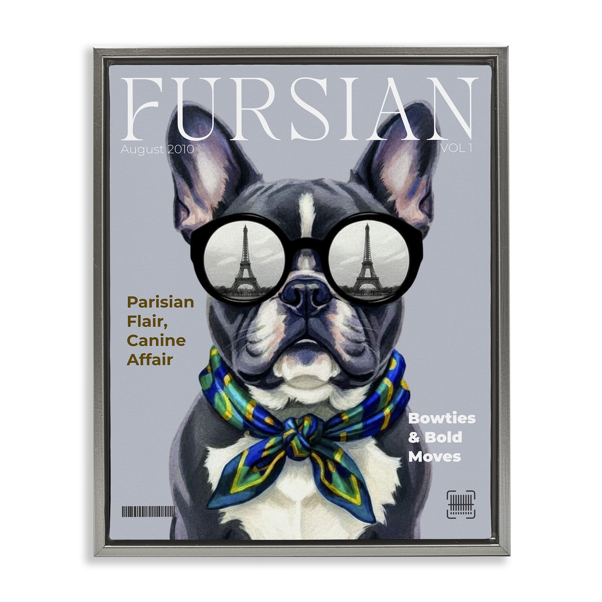 Stupell Industries Fursian Dog Fashion Magazine Gray Framed Floater Canvas Wall Art, design by A Barefoot Stylist