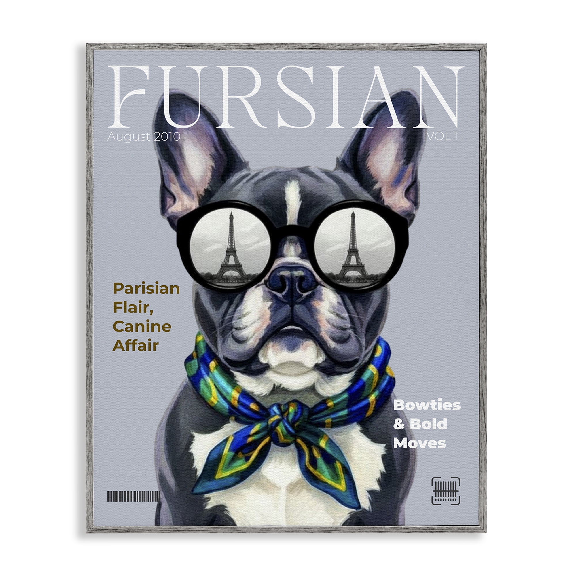 Stupell Industries Fursian Dog Fashion Magazine Gray Framed Giclee Art, design by A Barefoot Stylist