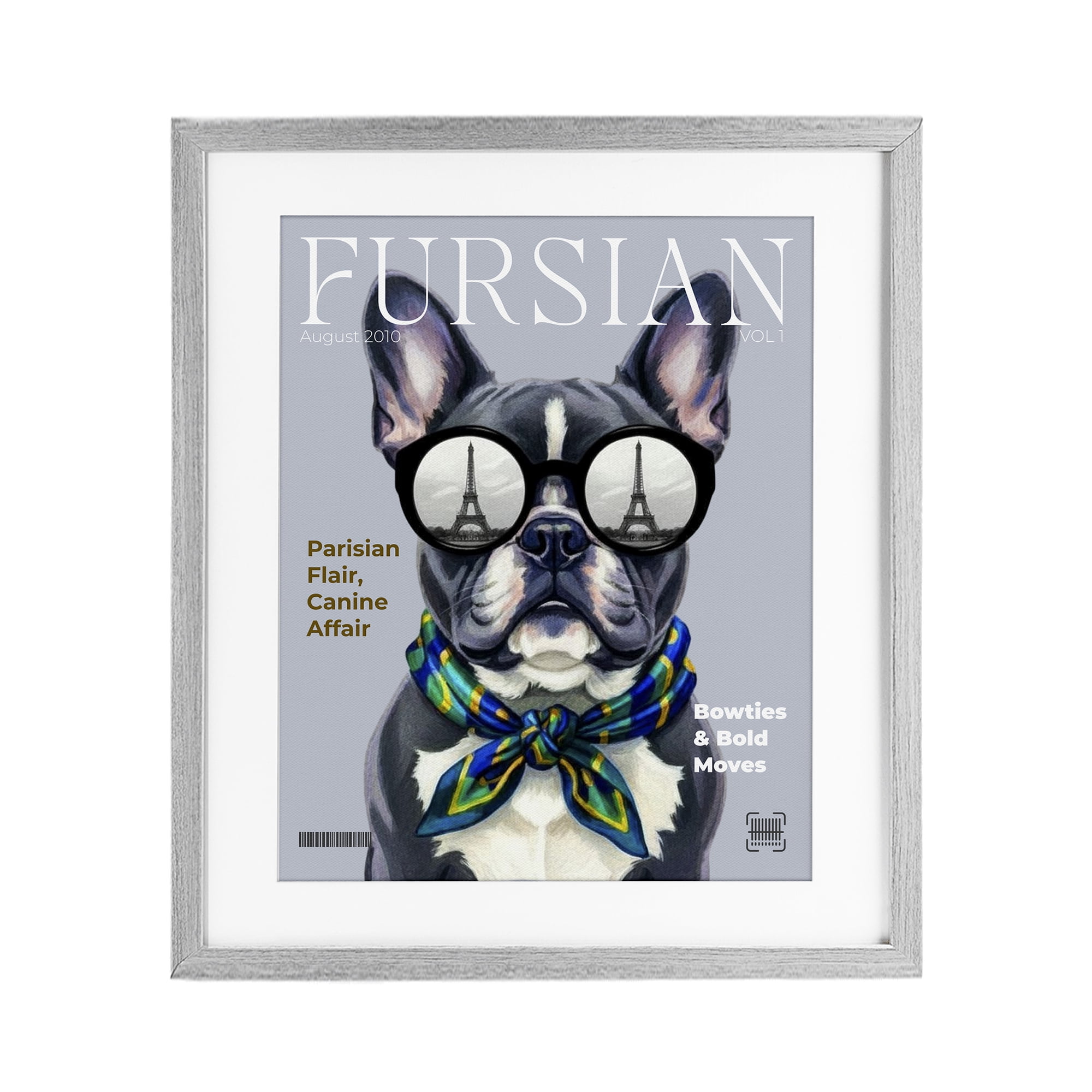 Stupell Industries Fursian Dog Fashion Magazine Gray Framed Print Under Glass, design by A Barefoot Stylist