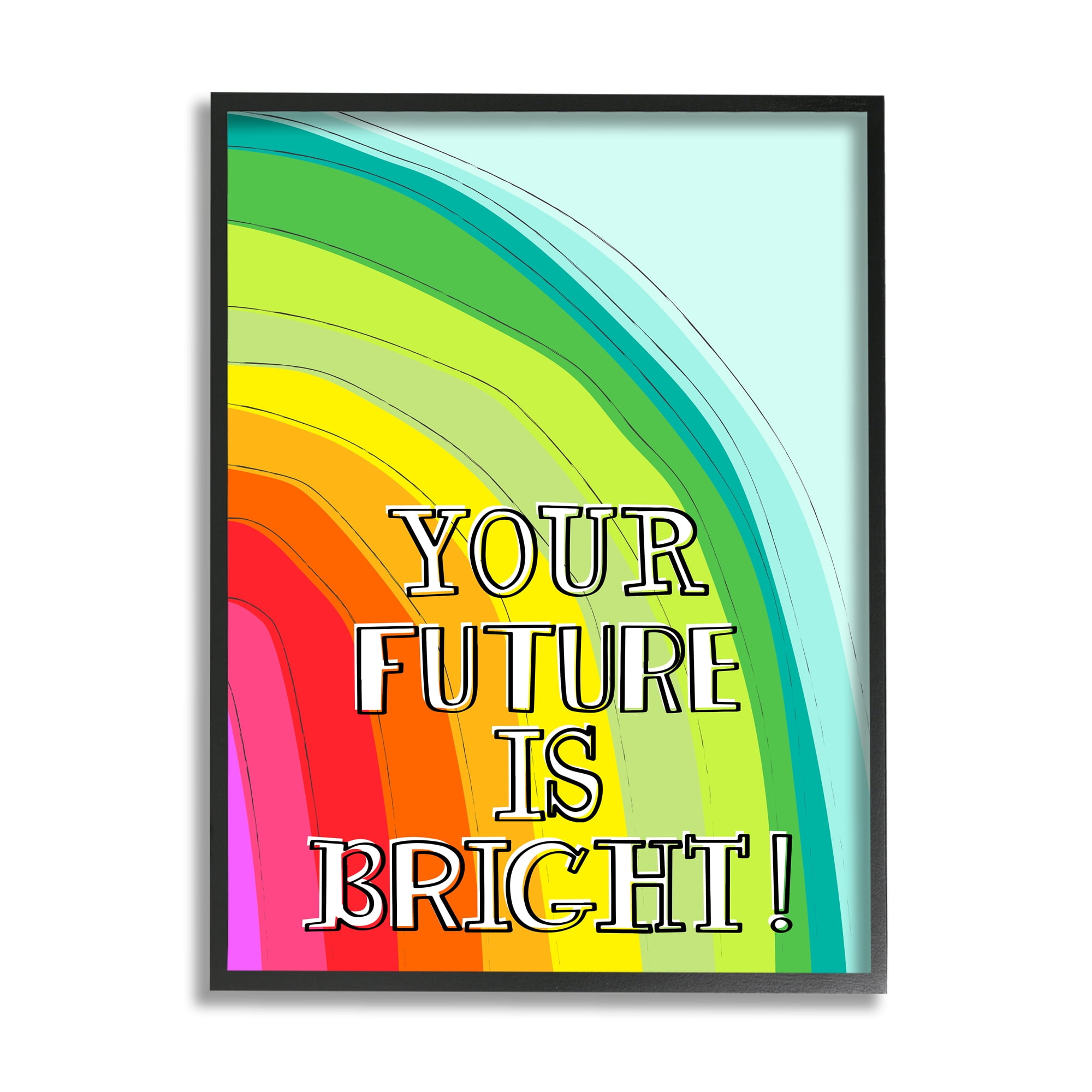Stupell Industries Future Is Bright Phrase Inspirational Painting Black Framed Art Print Wall Art, 16 x 20