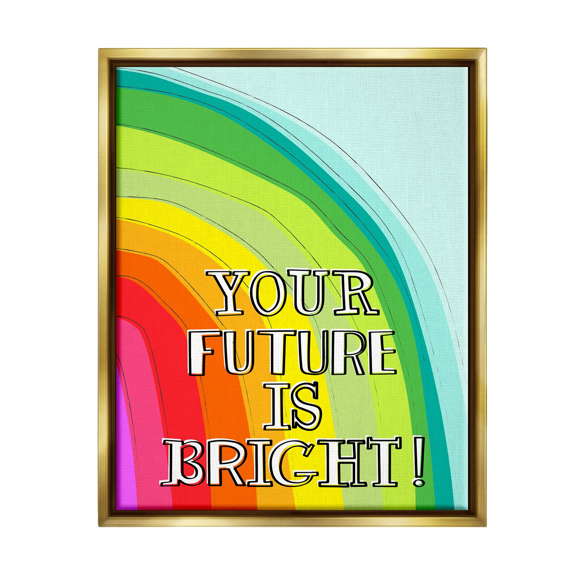Stupell Industries Future Is Bright Phrase Inspirational Painting Gold Floater Framed Art Print Wall Art, 25 x 31