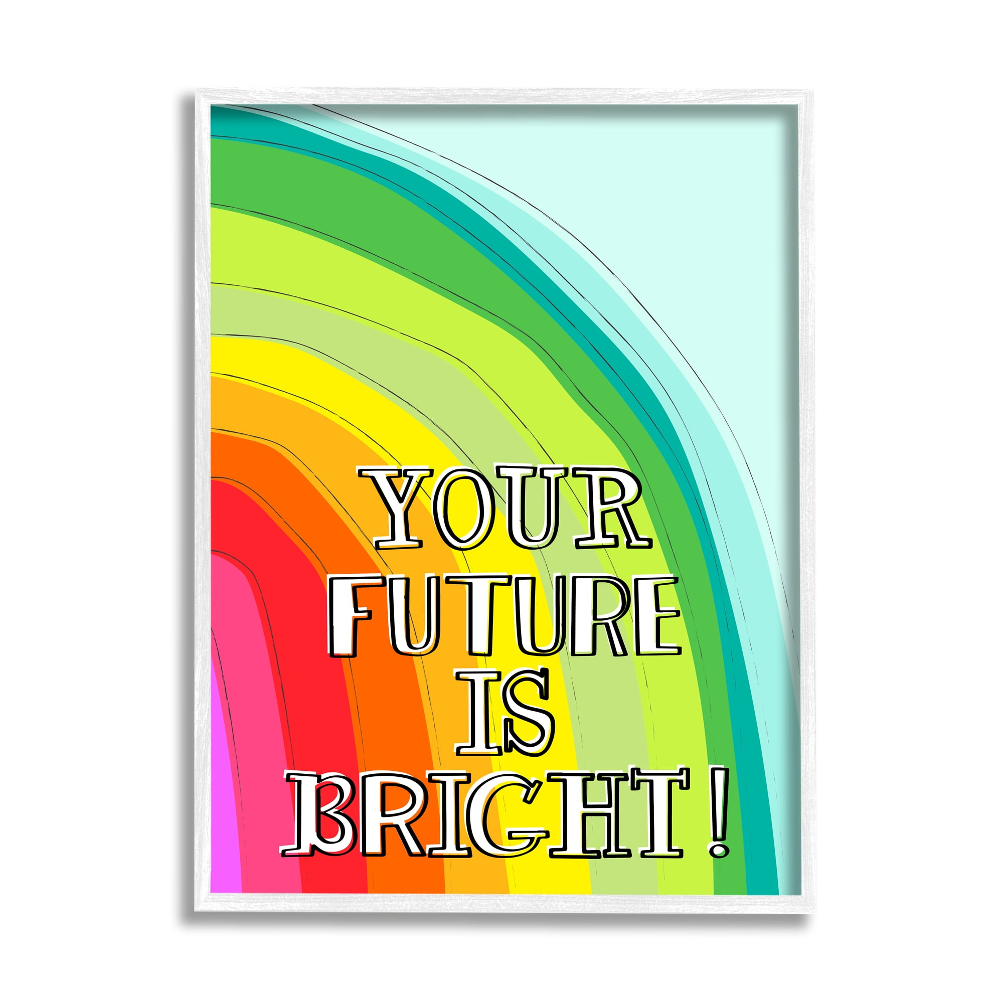 Stupell Industries Future Is Bright Phrase Inspirational Painting White Framed Art Print Wall Art, 16 x 20