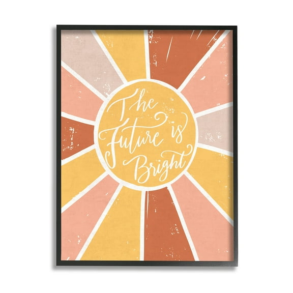 Stupell Industries Future Is Bright Warm Neutral Sun Inspirational Painting Black Framed Art Print Wall Art