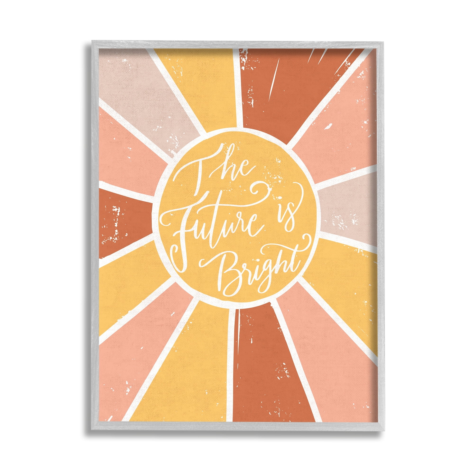 Stupell Industries Future Is Bright Warm Neutral Sun Inspirational Painting Gray Framed Art Print Wall Art