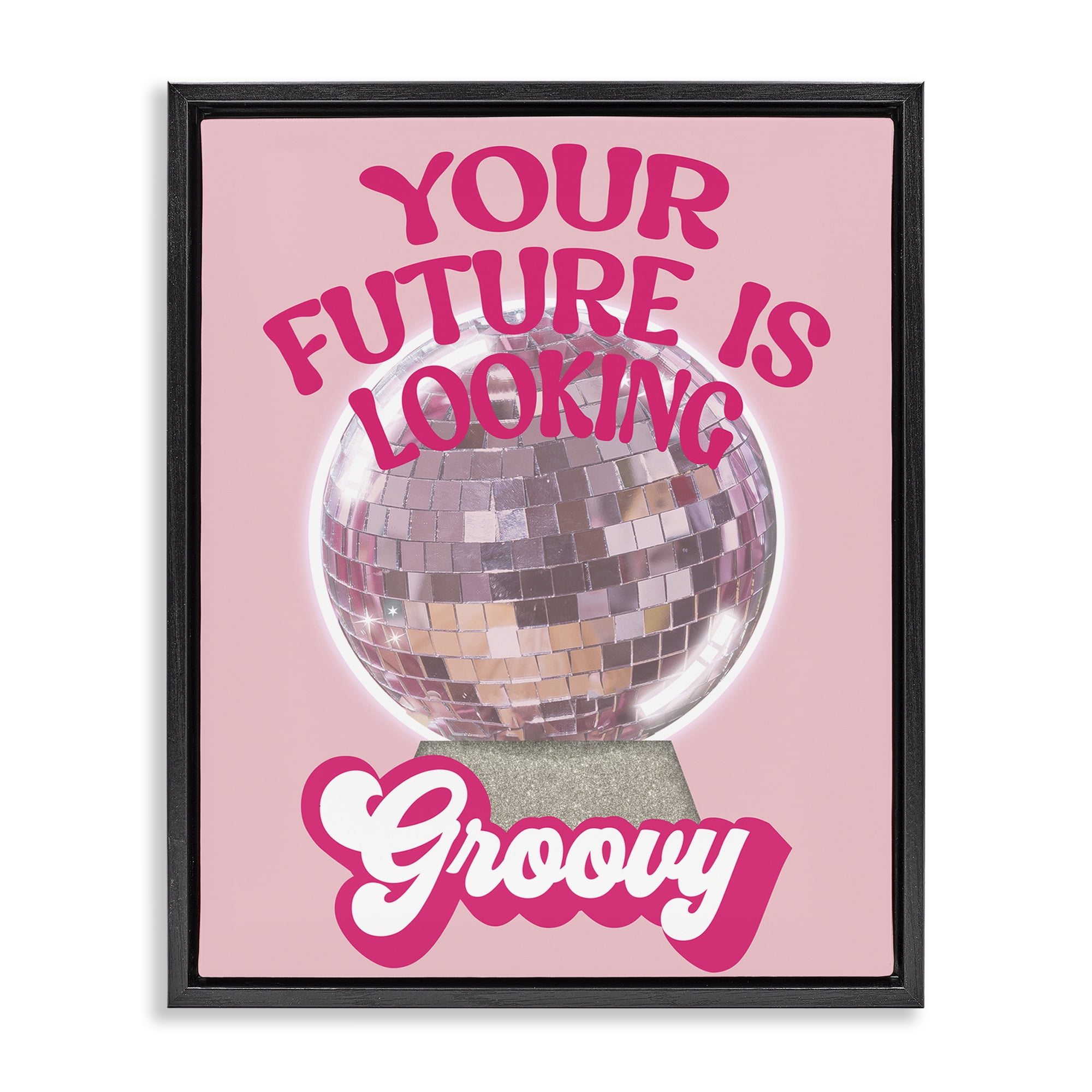 Stupell Industries Future Looking Groovy Disco Text & Numbers Painting Black Floater Framed Canvas Art Print Wall Art, 25 x 31