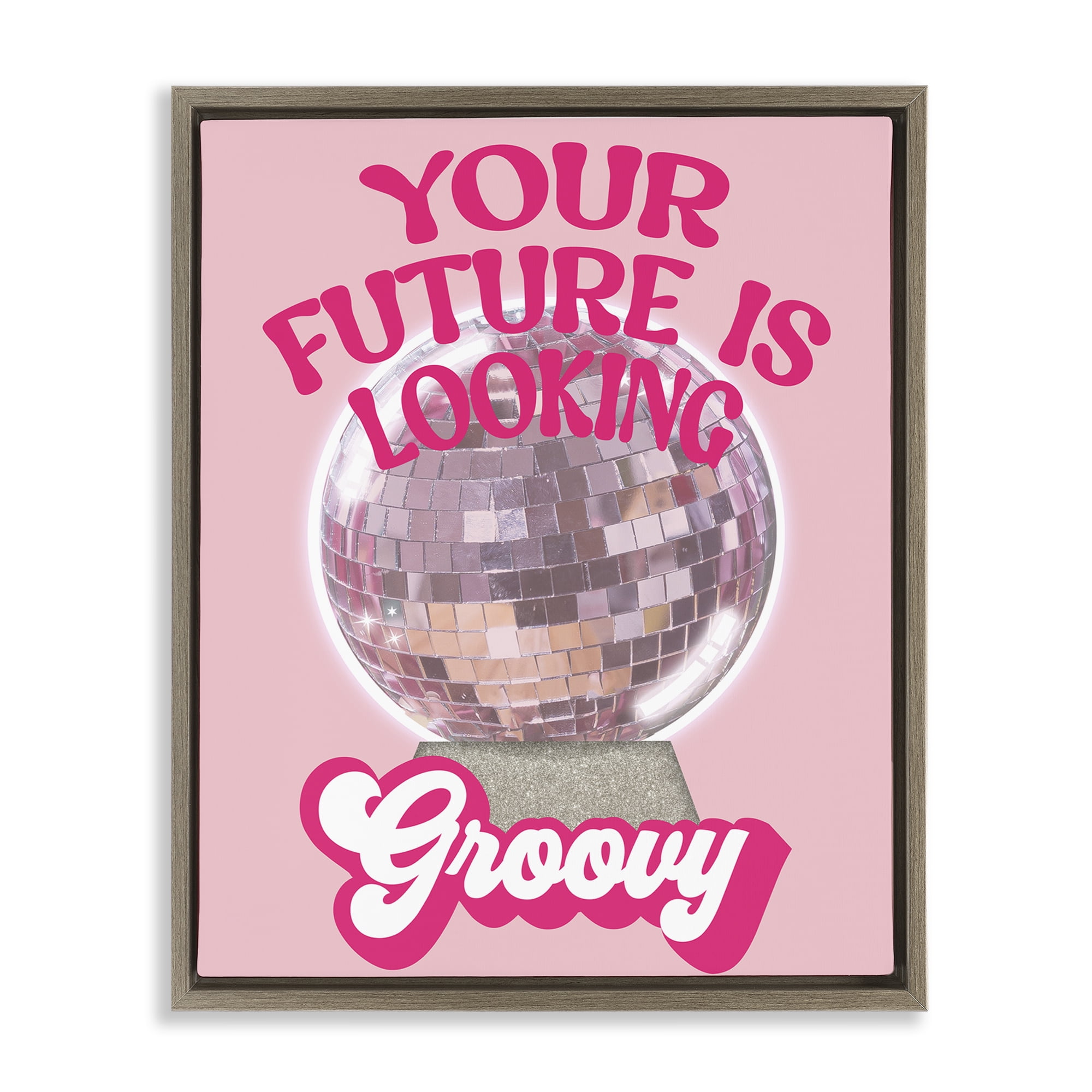 Stupell Industries Future Looking Groovy Disco Text & Numbers Painting Brown Floater Framed Canvas Art Print Wall Art, 17 x 21
