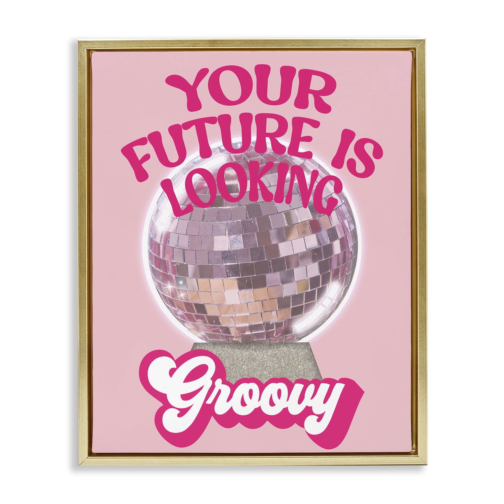 Stupell Industries Future Looking Groovy Disco Text & Numbers Painting Gold Floater Framed Canvas Art Print Wall Art, 25 x 31