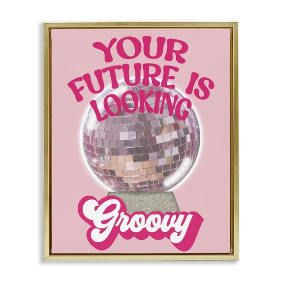 Stupell Industries Future Looking Groovy Disco Text & Numbers Painting Gold Floater Framed Canvas Art Print Wall Art, 25 x 31