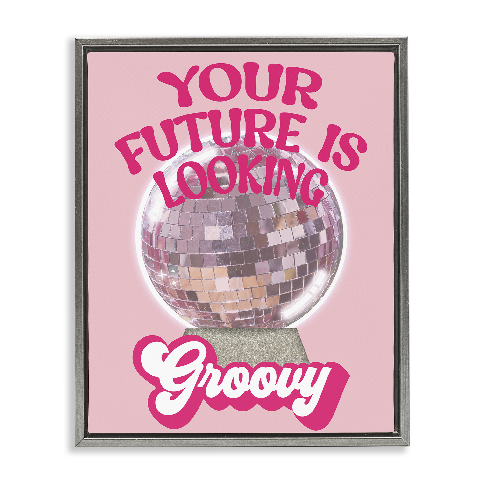 Stupell Industries Future Looking Groovy Disco Text & Numbers Painting Gray Floater Framed Canvas Art Print Wall Art, 25 x 31