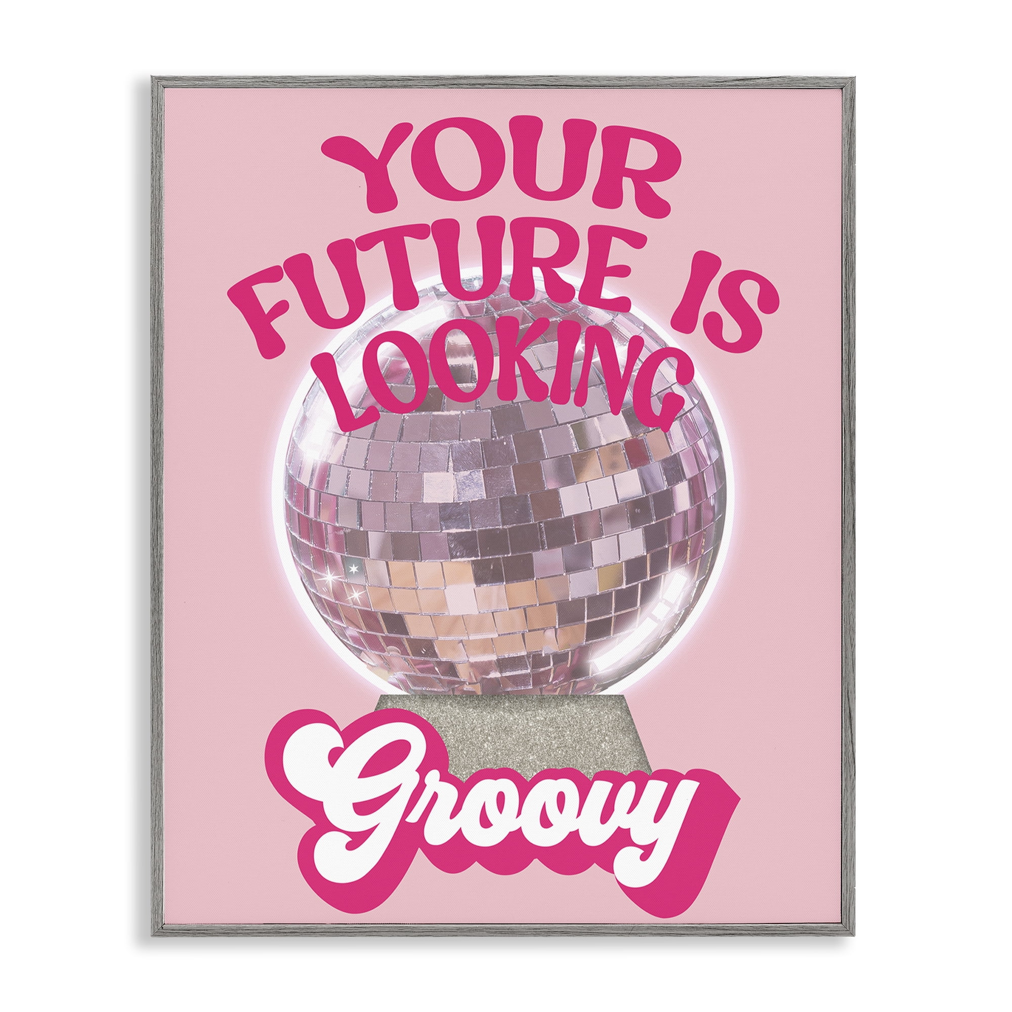 Stupell Industries Future Looking Groovy Disco Text & Numbers Painting Gray Framed Art Print Wall Art, 16 x 20