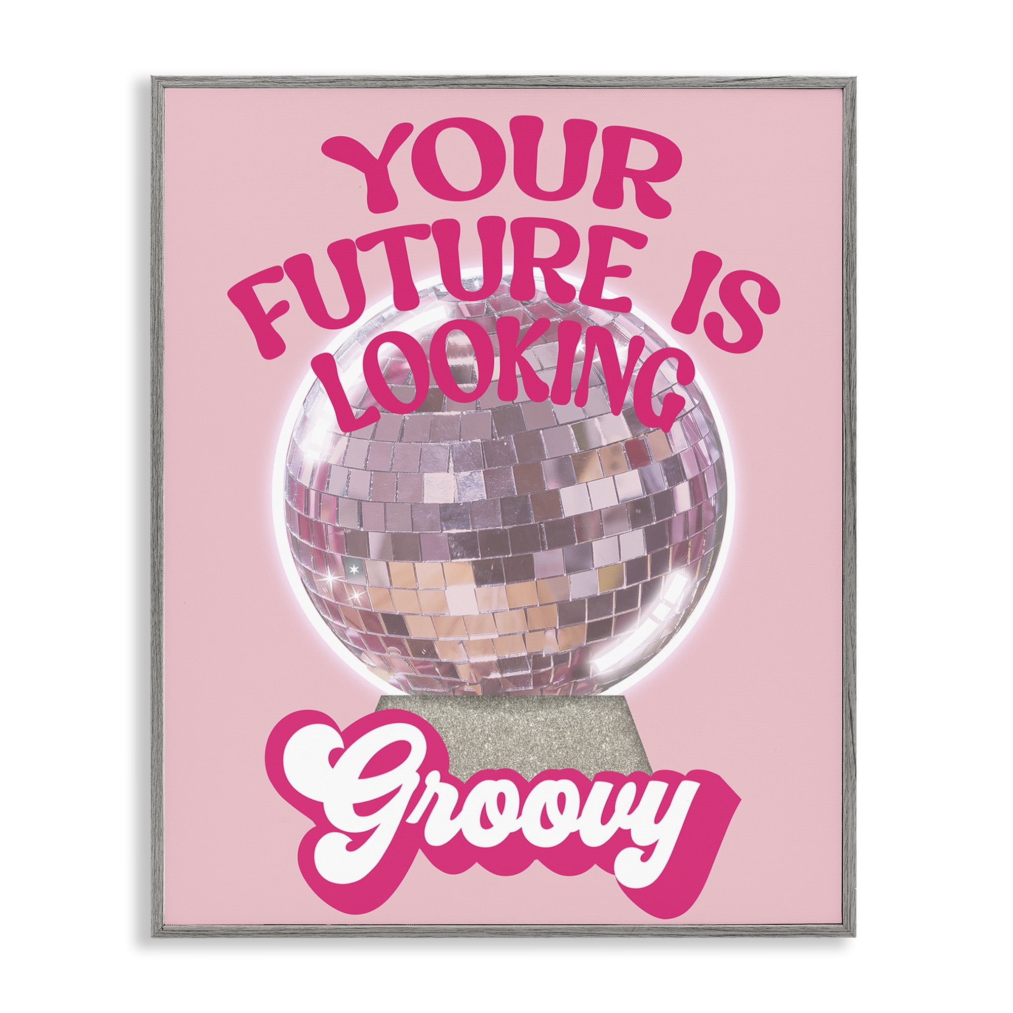 Stupell Industries Future Looking Groovy Disco Text & Numbers Painting Gray Framed Art Print Wall Art, 24 x 30