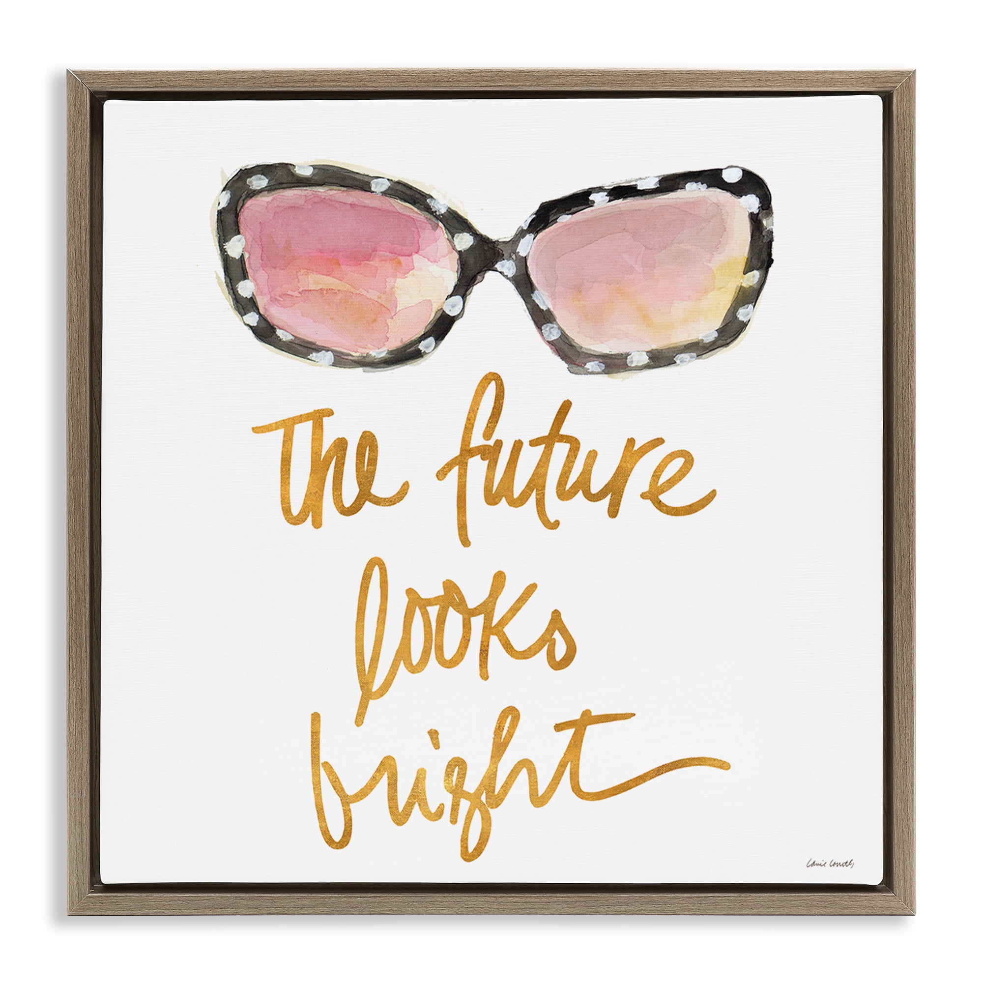 Stupell Industries Future Looks Bright Beauty & Fashion Painting Brown Floater Framed Art Print Wall Art, 18 x 18