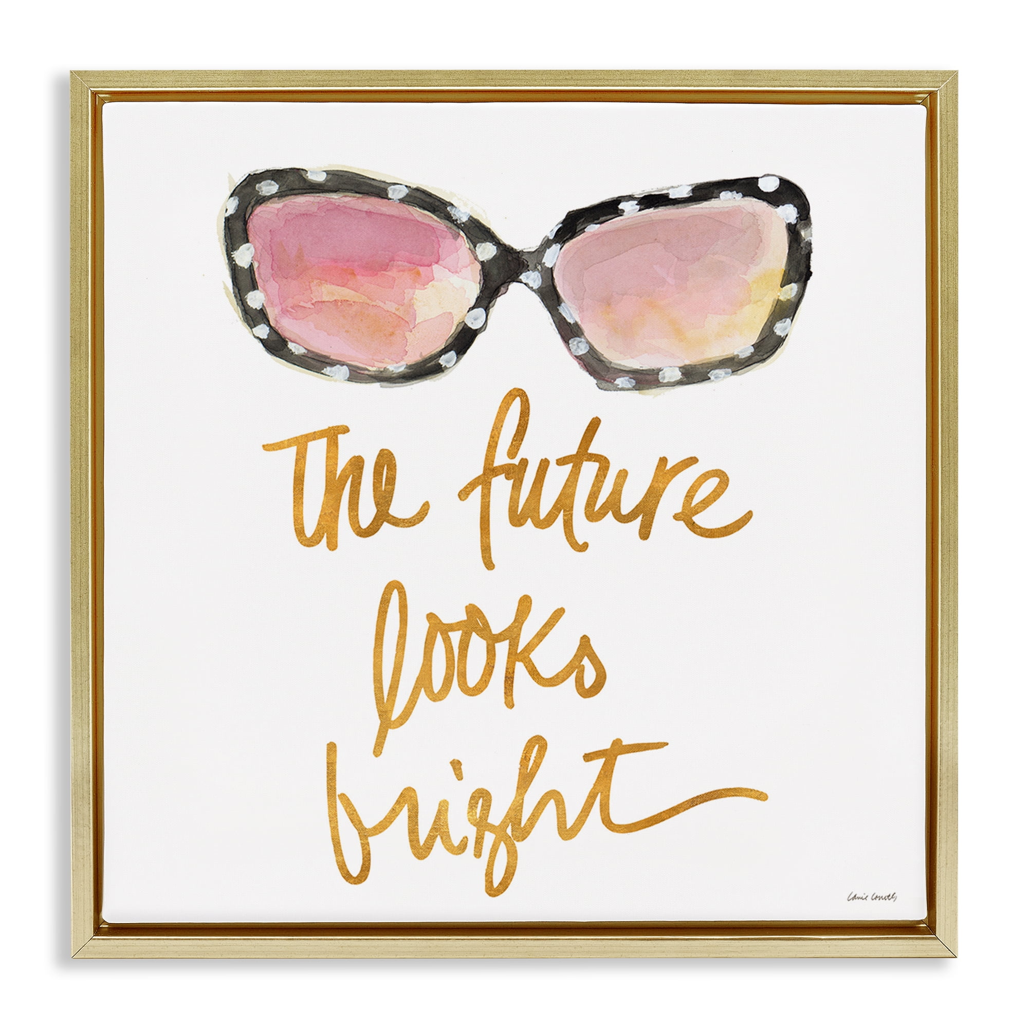 Stupell Industries Future Looks Bright Beauty & Fashion Painting Gold Floater Framed Art Print Wall Art, 25 x 25