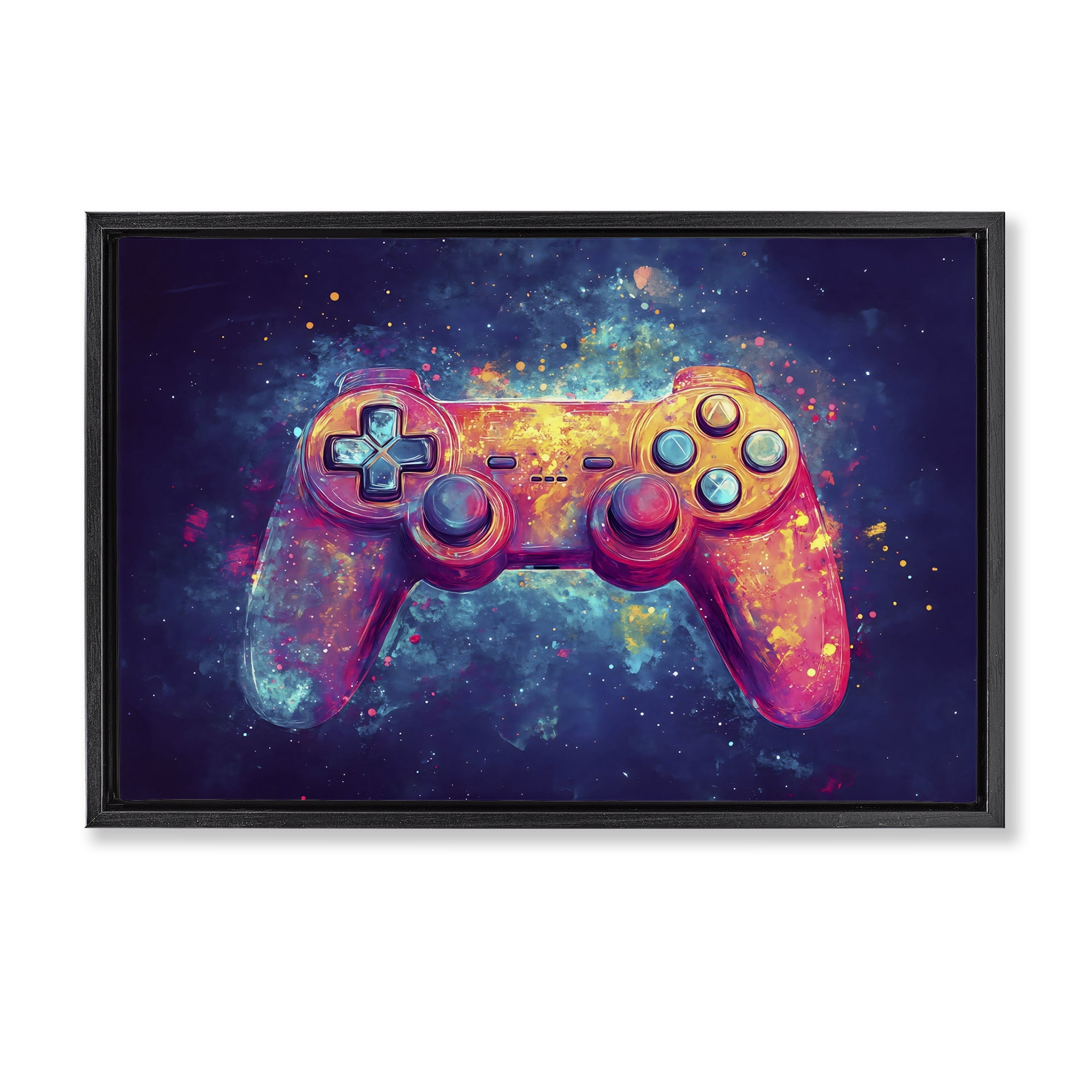 Stupell Industries Futuristic Cosmic Game Controller Black Framed Floater Canvas Wall Art, design by Creative Studio