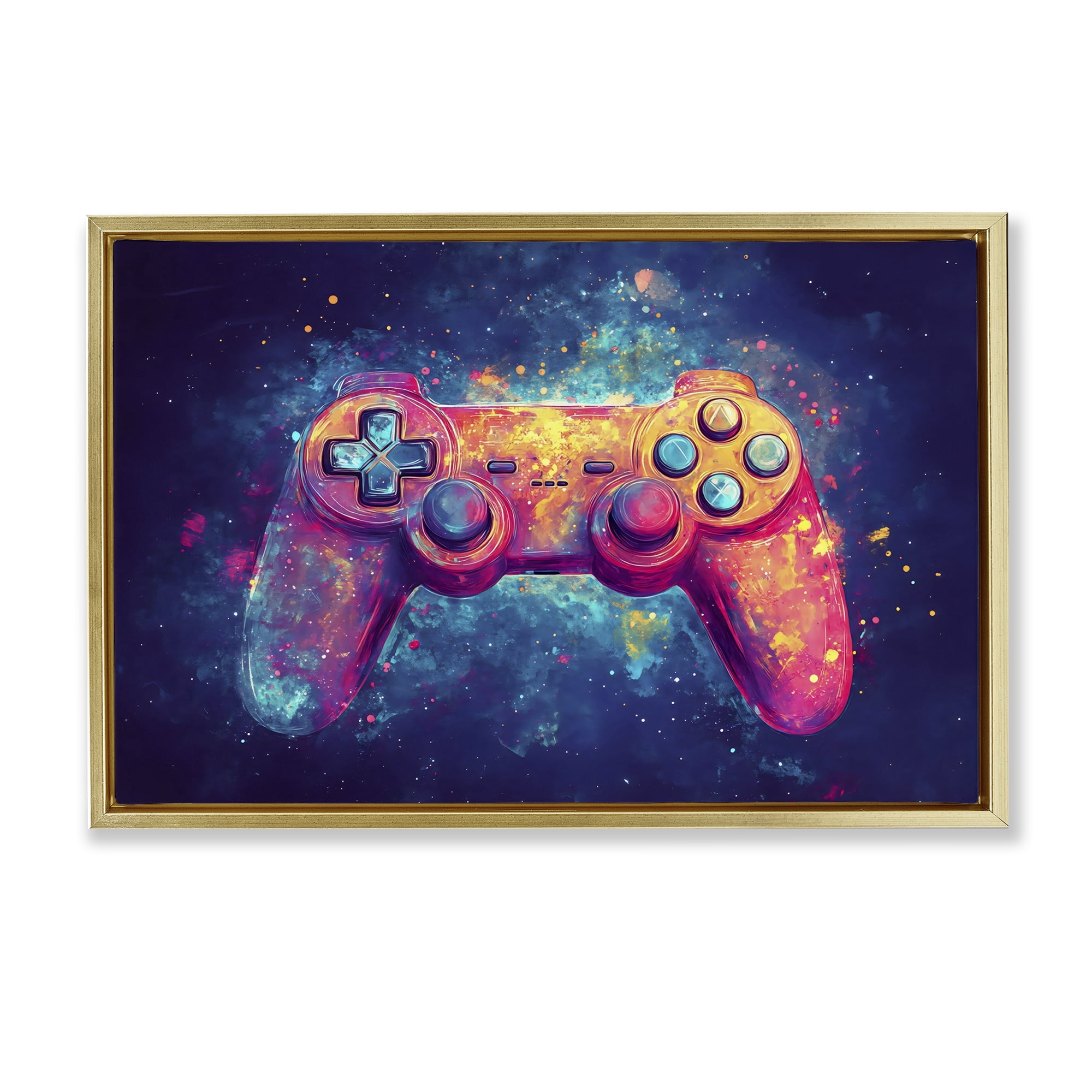 Stupell Industries Futuristic Cosmic Game Controller Gold Framed Floater Canvas Wall Art, design by Creative Studio