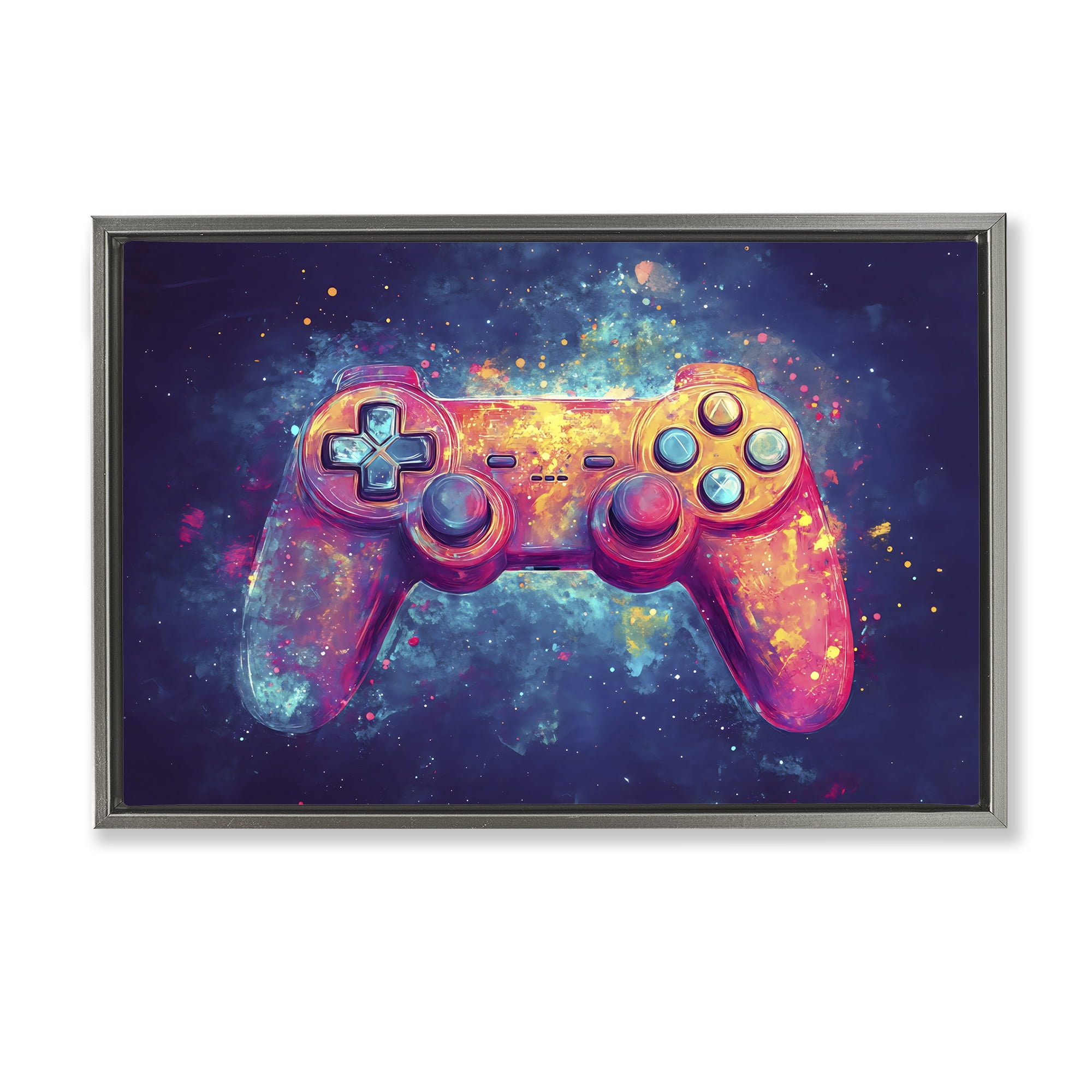 Stupell Industries Futuristic Cosmic Game Controller Gray Framed Floater Canvas Wall Art, design by Creative Studio