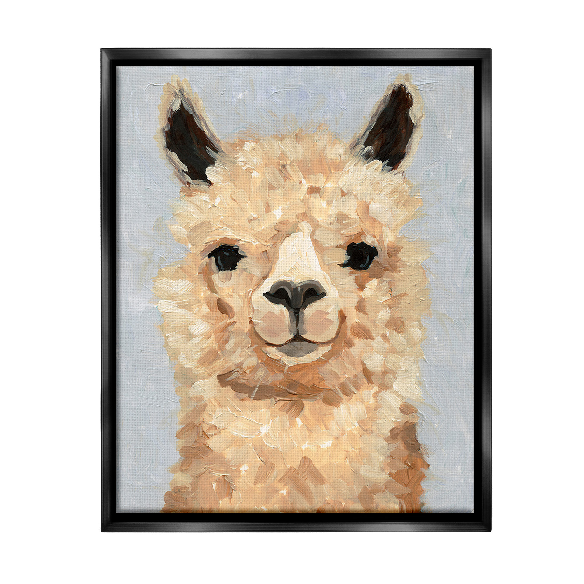 Stupell Industries Fuzzy Alpaca Painting Animals & Insects Painting Black Floater Framed Canvas Art Print Wall Art, 25 x 31