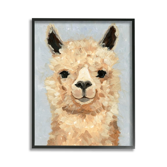 Stupell Industries Fuzzy Alpaca Painting Animals & Insects Painting Black Framed Art Print Wall Art, 11 x 14