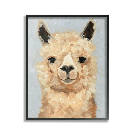 Stupell Industries Fuzzy Alpaca Painting Animals & Insects Painting Black Framed Art Print Wall Art, 16 x 20