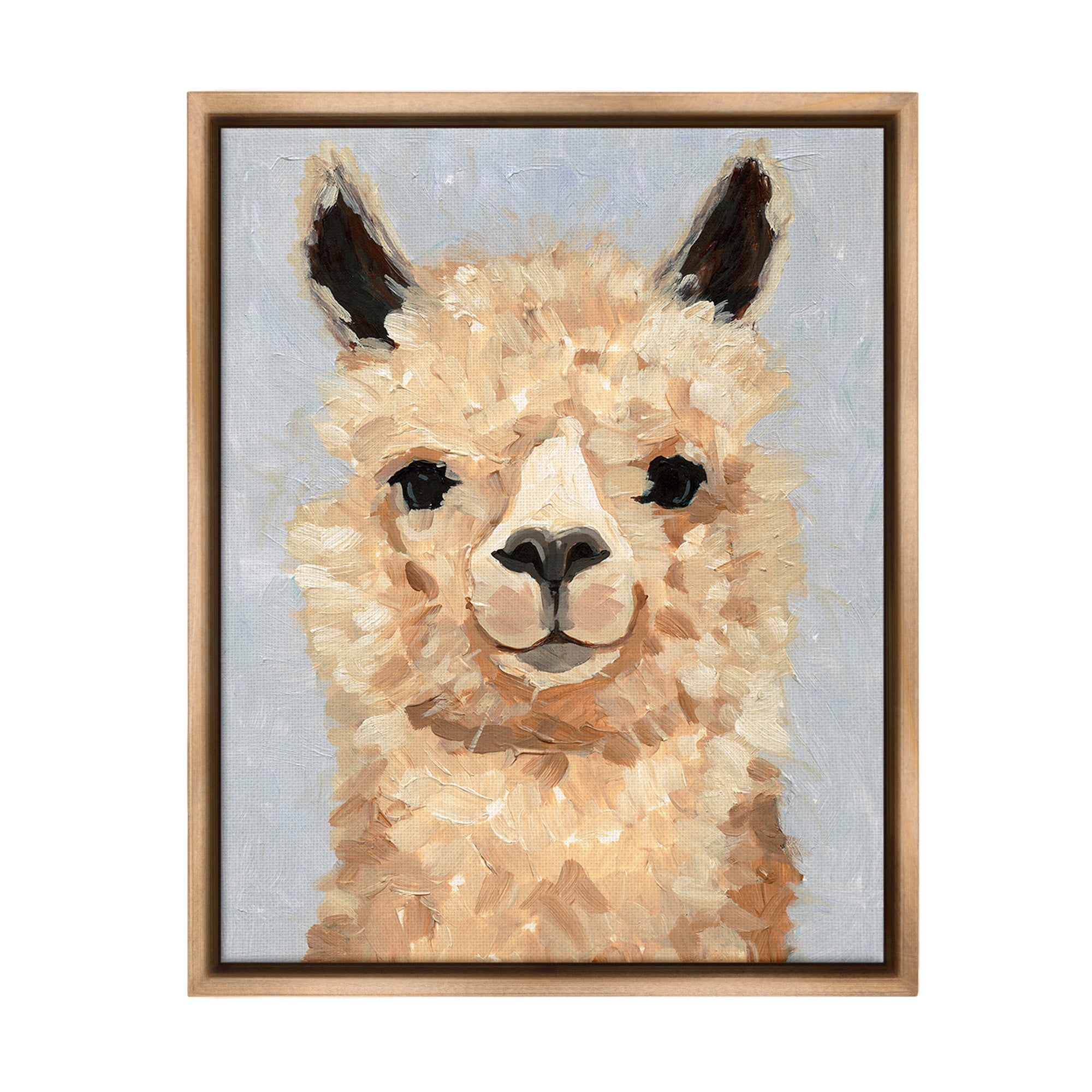 Stupell Industries Fuzzy Alpaca Painting Animals & Insects Painting Brown Floater Framed Canvas Art Print Wall Art, 17 x 21
