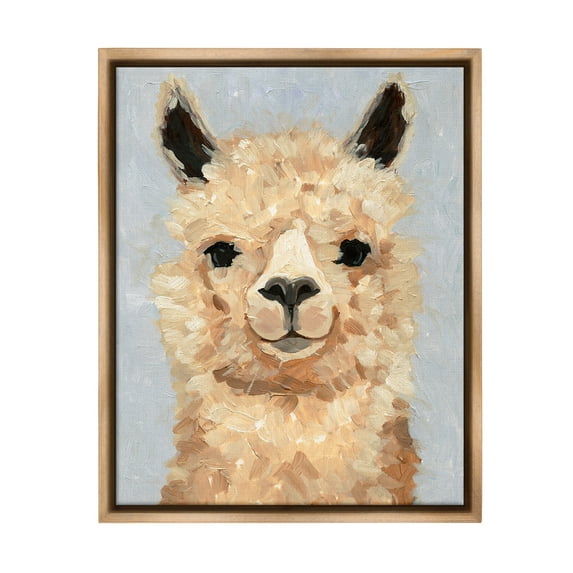 Stupell Industries Fuzzy Alpaca Painting Animals & Insects Painting Brown Floater Framed Canvas Art Print Wall Art, 25 x 31