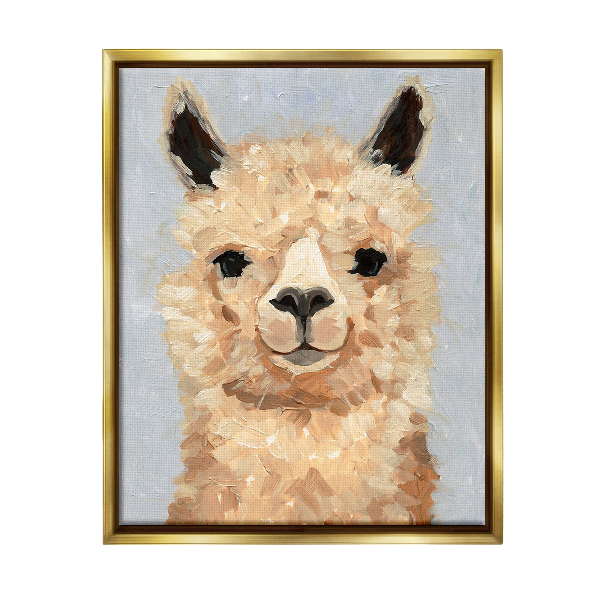 Stupell Industries Fuzzy Alpaca Painting Animals & Insects Painting Gold Floater Framed Canvas Art Print Wall Art, 17 x 21